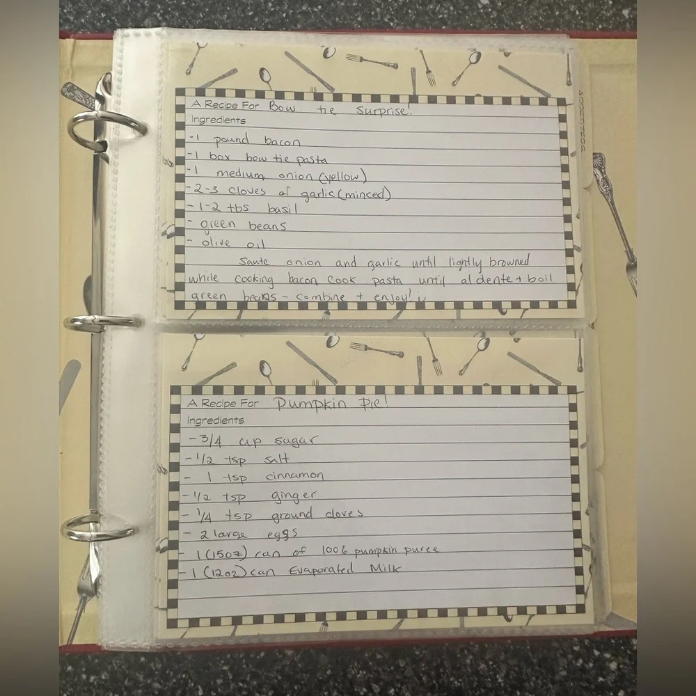 Red Recipe Album with Silver fork, spoon, knife and plate Emblem